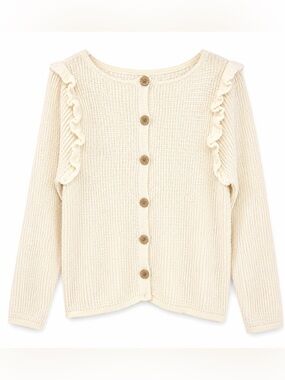 Women’s Cream Ruffle-Shoulder Knit Scoop Sweater